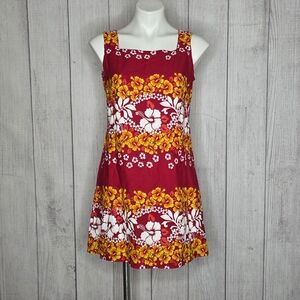 Jayli Red Hibiscus Floral Cotton Mini Dress | Y2K Boho Festival Halloween, sz M